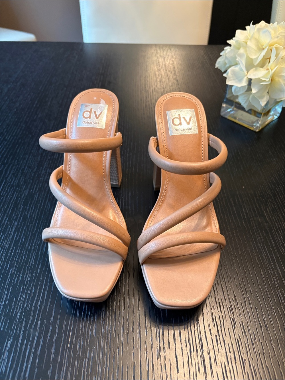 Dolce Vita Nude/Tan Triple-Strap Block Heel Sandals